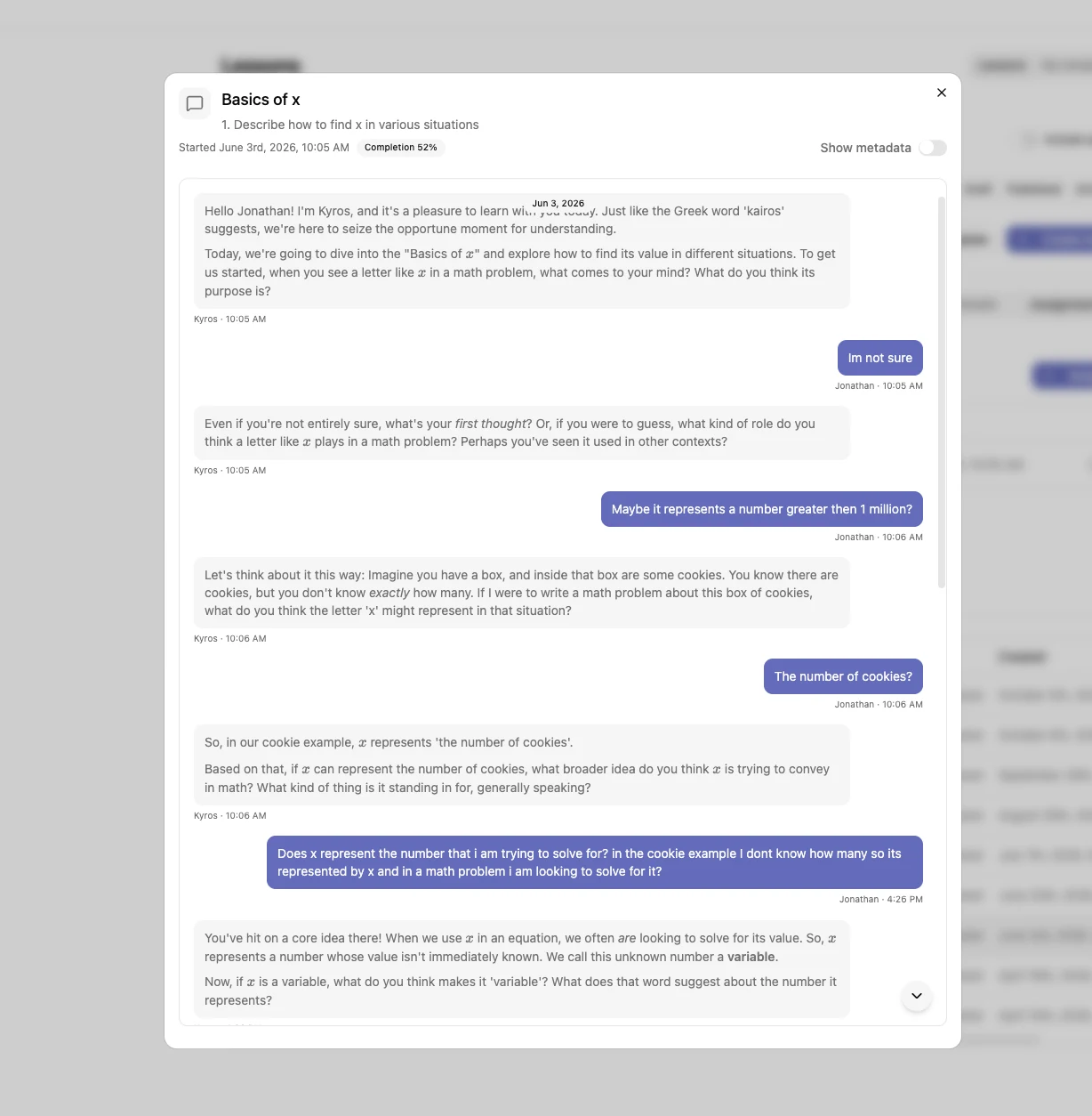 LearnAI educator dashboard and lesson transcript analysis